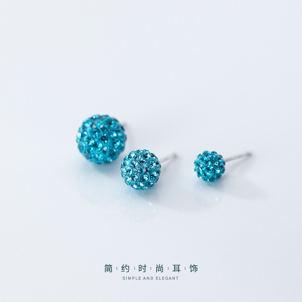 A32243 s925 sterling silver chic unique circle blue sparkling earrings