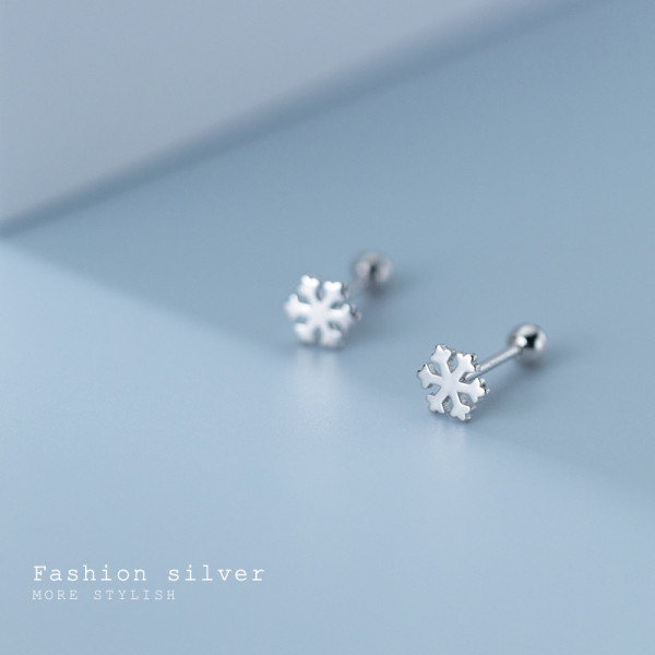 A44820 s925 silver stud christmas elegant snowflake cute sweet simple earrings