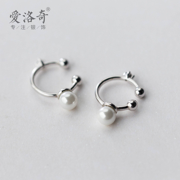 A31553 s925 sterling silver clipon simple rhinestone pearl earrings
