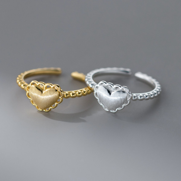A46034 s925 sterling silver dainty simple heart bead ring