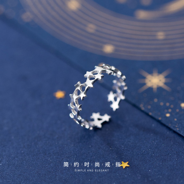 A40413 s925 silver stars simple sweet ring