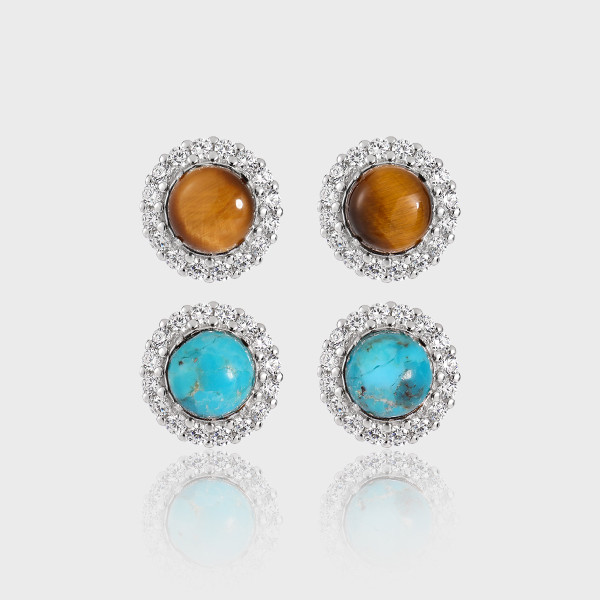A42389 design elegant circle sparkling rhinestone natural turquoise earrings
