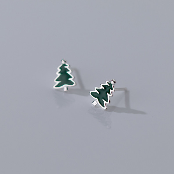 A41167 s925 sterling silver dainty tree stud christmas earrings