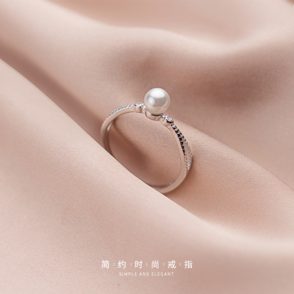 A45377 s925 silver fashion artificial pearl unique ring