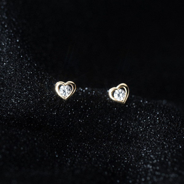 A33616 s925 sterling silver simple trendy rhinestone sweet chic heart earrings