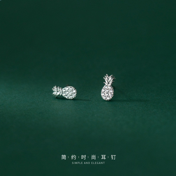 A33824 s925 sterling silver simple trendy rhinestone pineapple sweet earrings