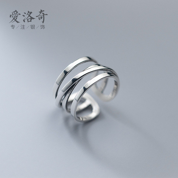 A32207 s925 sterling silver unique layered bar adjustable ring