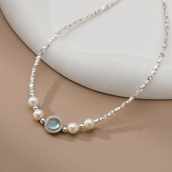 A41302 s925 sterling silver pearl elegant necklace