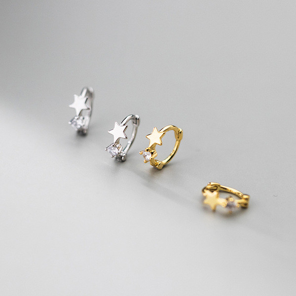 A31830 s925 sterling silver rhinestone star simple chic cute earrings