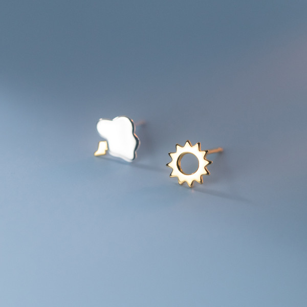A36687 s925 sterling silver sun asymmetric cute earrings