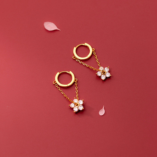A33631 s925 sterling silver short rhinestone trendy flower earrings