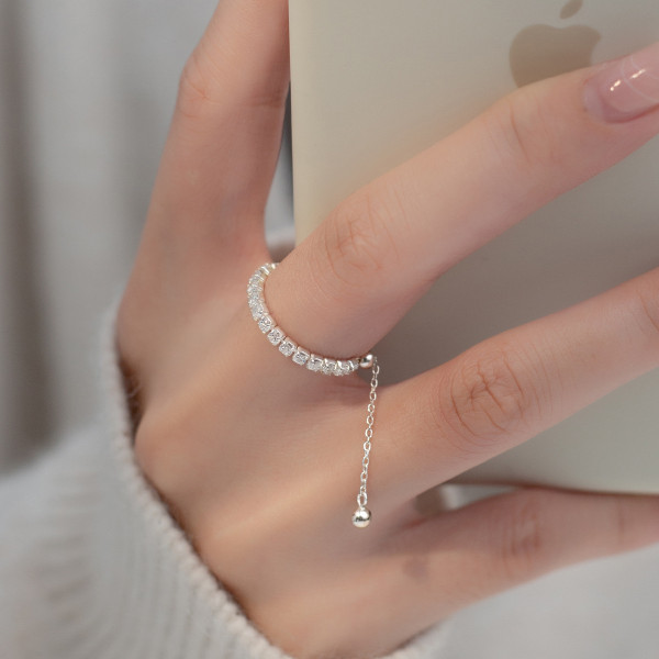 A39103 s925 sterling silver sparkling rhinestone chain bar design ring