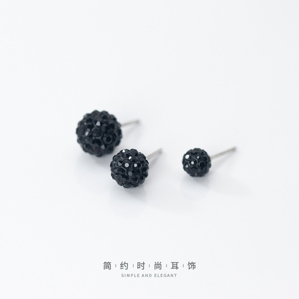 A32274 s925 sterling silver chic unique circle black sparkling earrings
