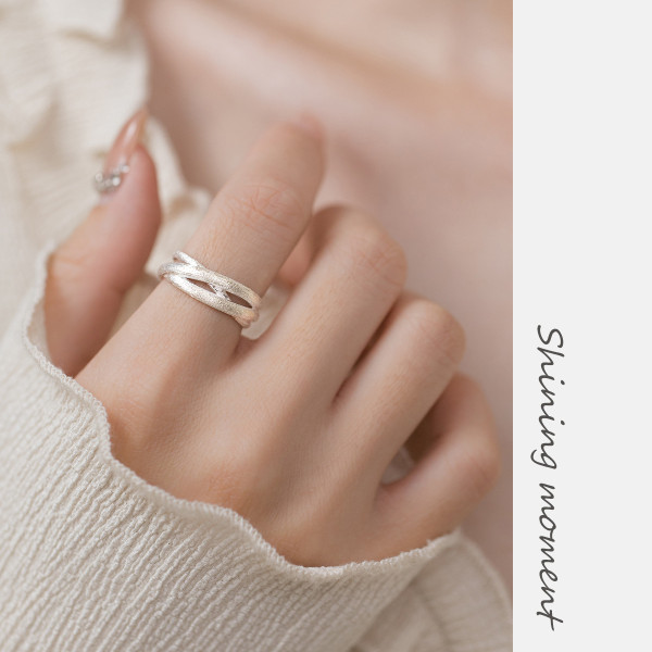 A41257 s925 sterling silver multilayer layered simple unique elegant adjustable ring