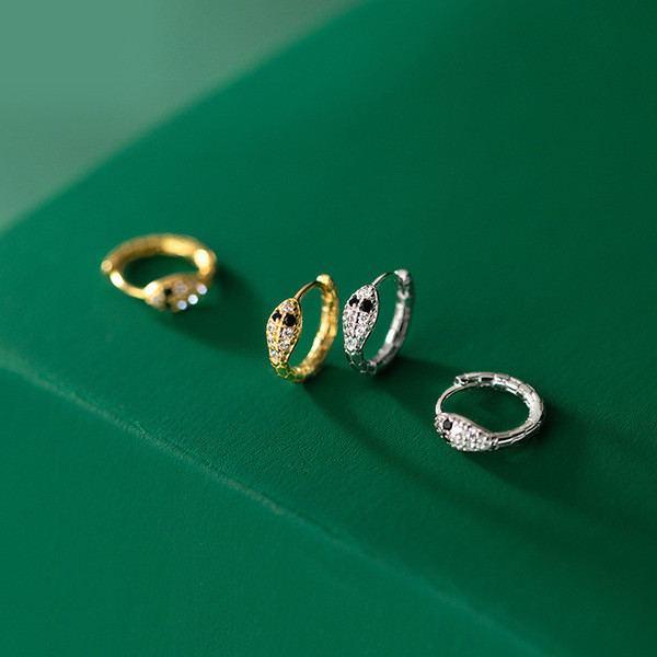 A31638 s925 sterling silver simple rhinestone cute unique serpent earrings
