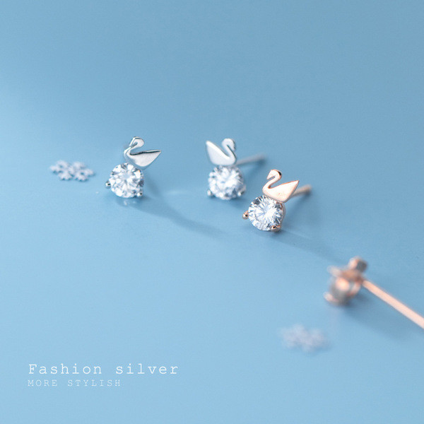 A32355 s925 sterling silver sweet trendy chic rhinestone swan earrings