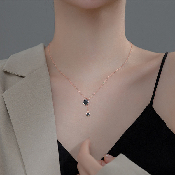 A34586 s925 sterling silver big black plate set unique chic necklace