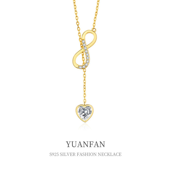 A37807 sterling silver fringe heart cubic zirconia necklace