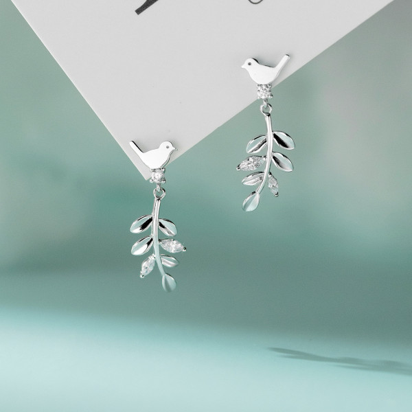 A43178 s925 silver unique bird elegant simple rhinestone earrings