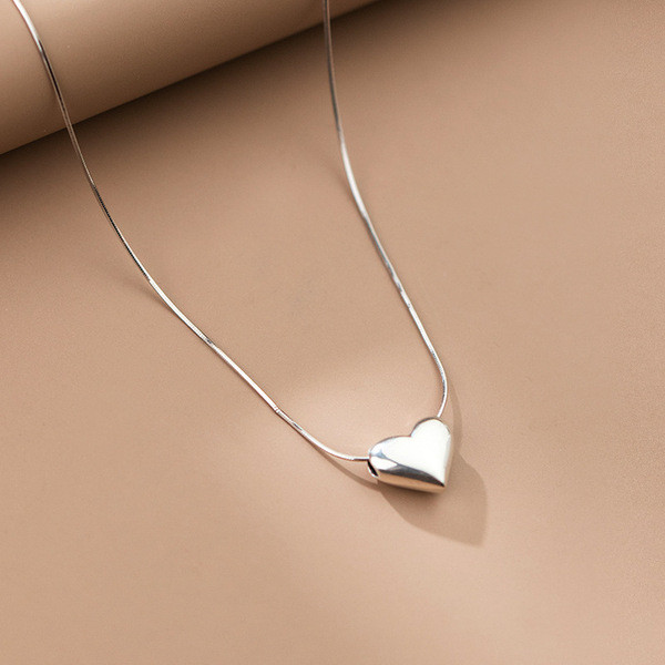 A34012 s925 sterling silver heart snakechain necklace