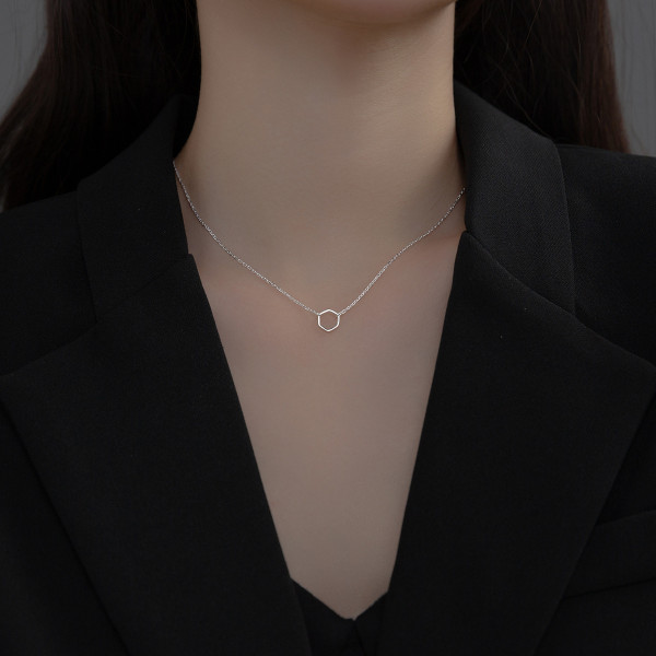 A35246 s925 sterling silver pendant simple hexagon necklace