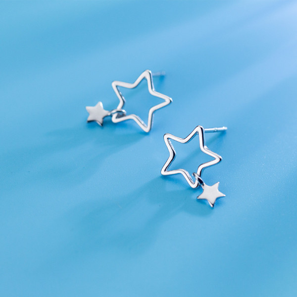 A40654 s925 silver stars stud trendy hollowed sweet earrings
