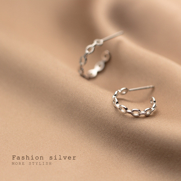 A31695 s925 sterling silver simple chainC earrings