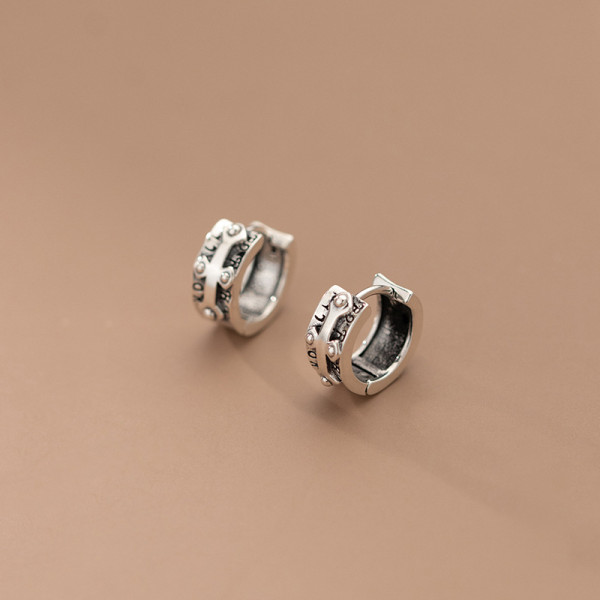A35988 s925 sterling silver silver initial cross vintage unique letterM earrings