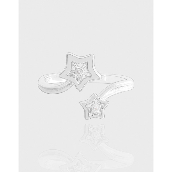 A43960 stars cubic zirconia sterling silver s925 adjustable ring