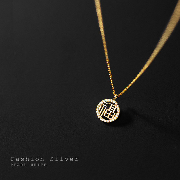 A33040 s925 sterling silver vintage cute circle pendant necklace