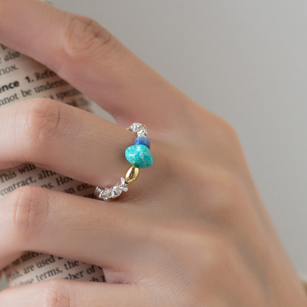 A40407 s925 silver gold crystal ring