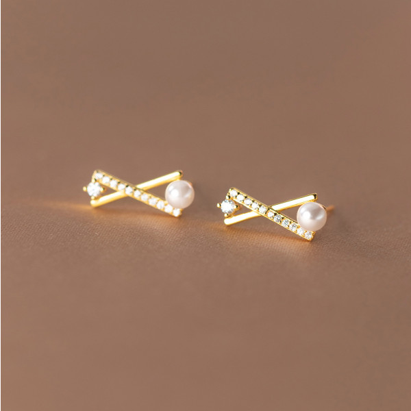 A36656 s925 sterling silver rhinestone pearl earrings