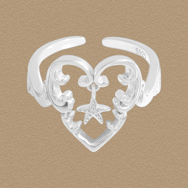 A44281 starfish hollowed heart sterling silver s925 heartshape ring