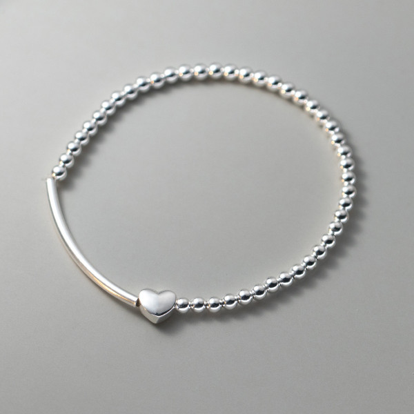 A40174 s925 sterling silver heart bead charm trendy elegant bracelet