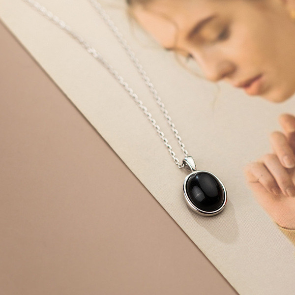 A34543 s925 sterling silver simple fashion black circle necklace