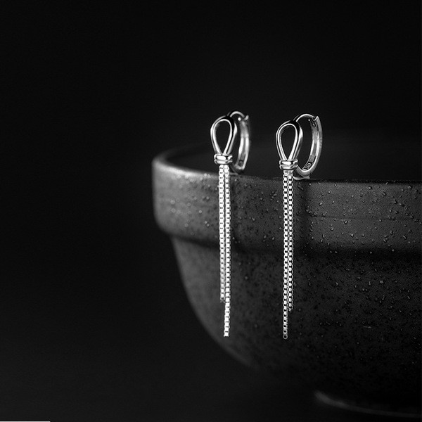 A33630 s925 sterling silver long hollowed boxchain tassel sweet earrings