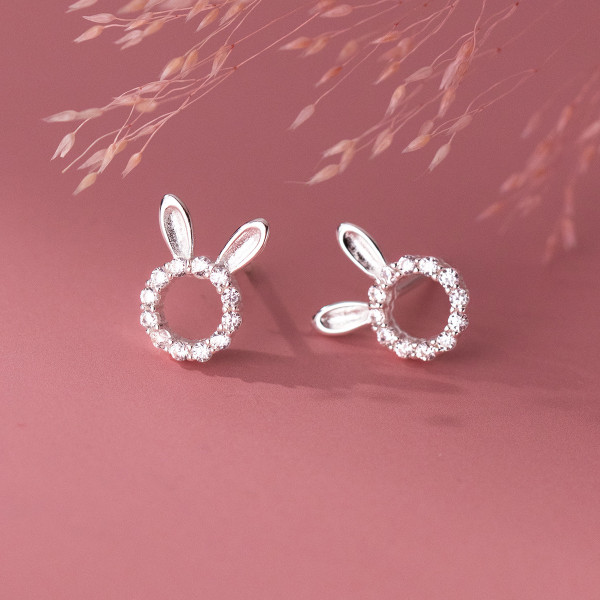 A38121 s925 sterling silver stud trendy rhinestone rabbit hollowed sweet earrings