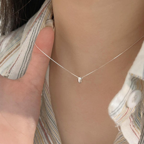 A41690 sterling silver oval simple necklace