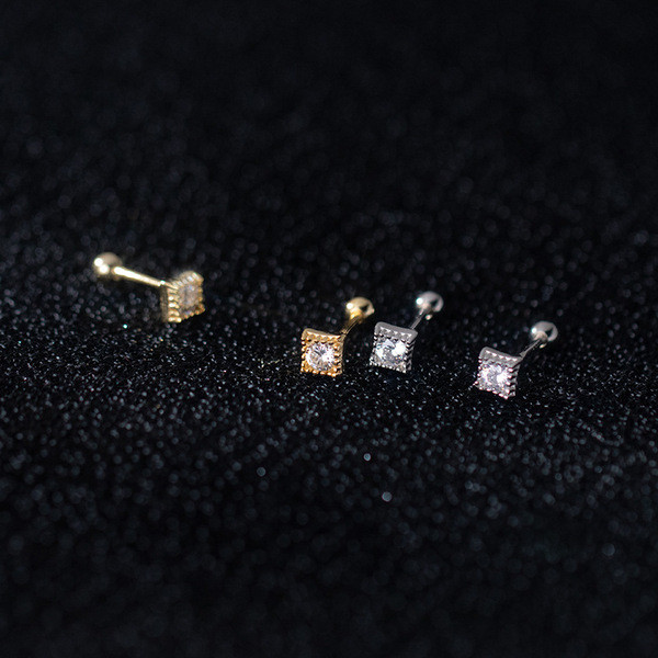 A33695 s925 sterling silver chic simple rhinestone square unique fashion earrings