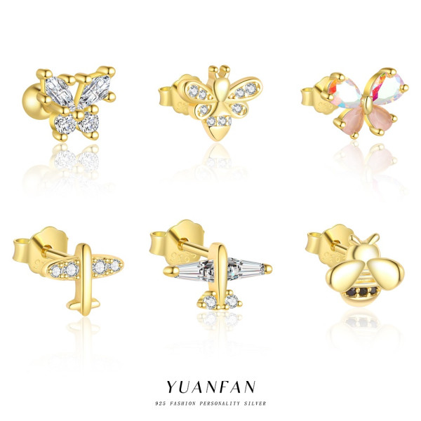 A45508 s925 sterling silver unique butterfly stud cubic zirconia simple trendy earrings