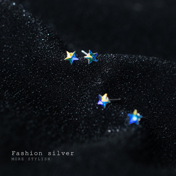 A33193 s925 sterling silver trendy colorful stars cute simple earrings