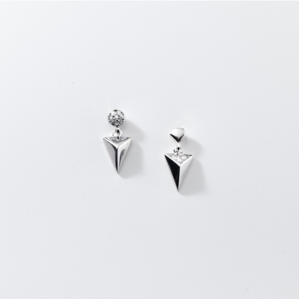 A35917 s925 sterling silver simple rhinestone triangle asymmetric short earrings
