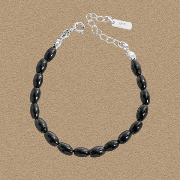 A44298 black agate beaded charm sterling silver s925 bracelet