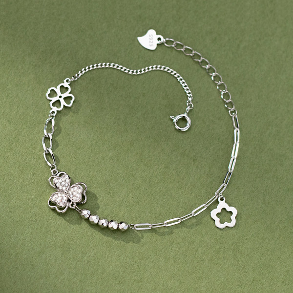 A42474 s925 sterling silver rhinestone hollowed charm sweet bracelet