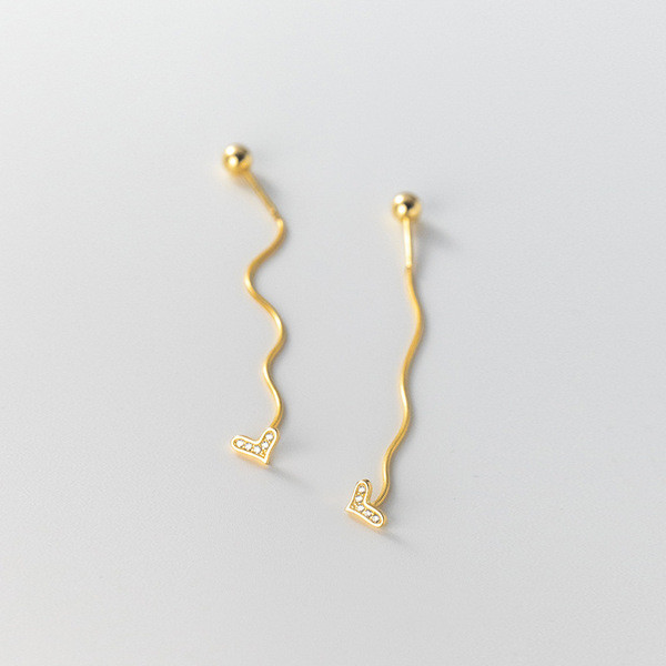 A34670 s925 sterling silver sweet string rhinestone geometric heart snakechain earrings