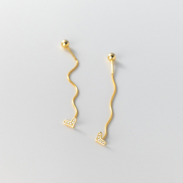 A34670 s925 sterling silver sweet string rhinestone geometric heart snakechain earrings