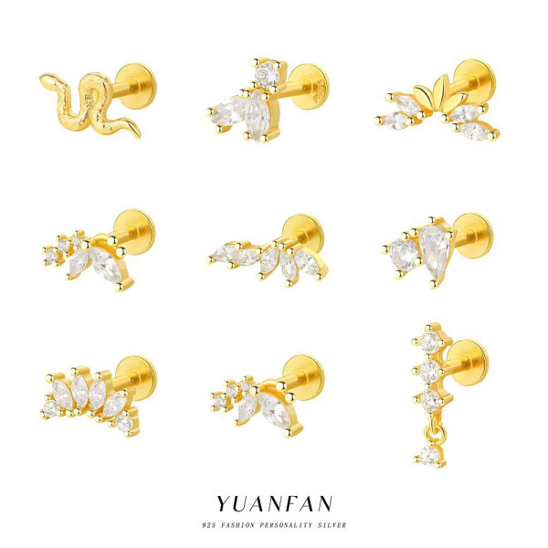 A43058 s925 sterling silver geometric cubic zirconia stud fashion design earrings