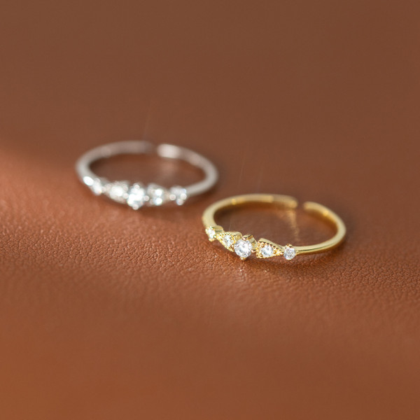 A36991 s925 sterling silver rhinestone teardrop adjustable ring