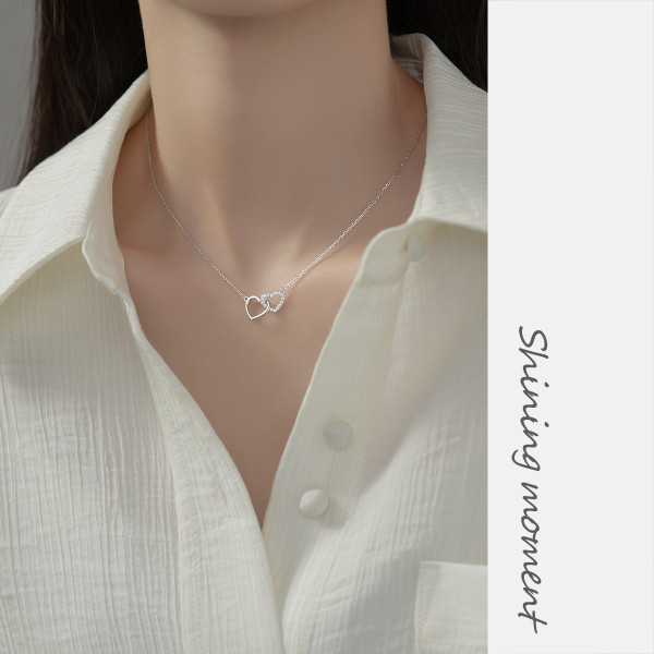 A39682 s925 sterling silver rhinestone heart sweet elegant design necklace