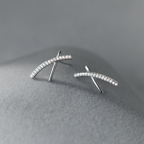 A37430 s925 sterling silver rhinestone bar stud design earrings